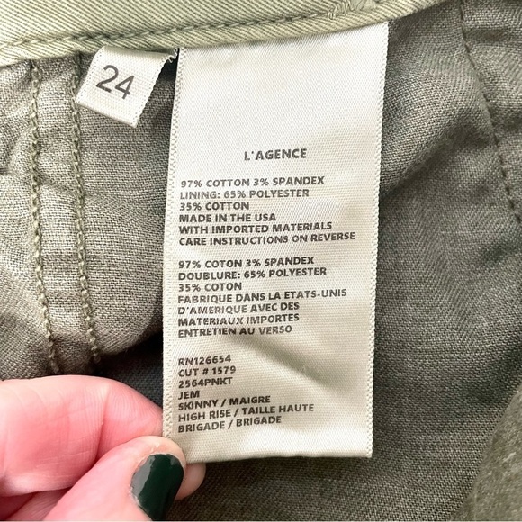 L' AGENCE Jem Skinny High Rise Trouser Racer Stripe Brigade Color Size 24 - Picture 14 of 16